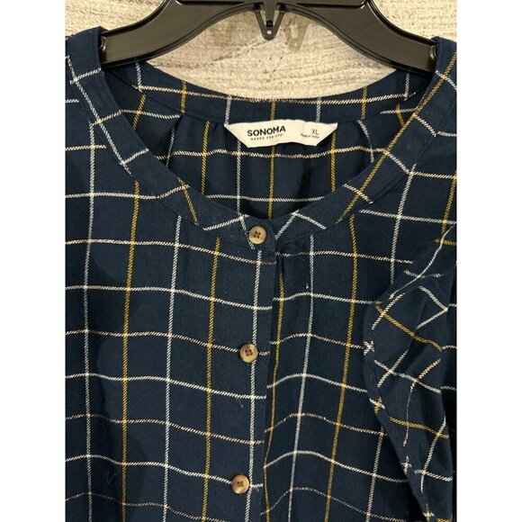 Sonoma Plaid Button-Up Blouse With Ruffle Details Size XL - Picture 2 of 3